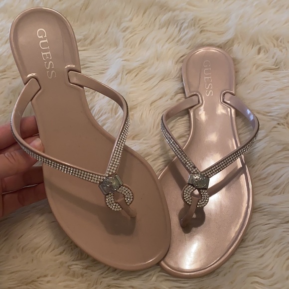 Pink waterproof Guess diamond studded flip flops - Picture 2 of 5